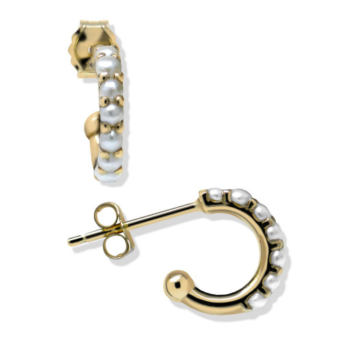 Jac+Jo Women's Modern Pearl Mini Pave Huggies Earring