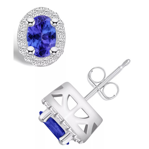 Tanzanite (7/8 Ct. t.w.) and Diamond (1/4 Ct. t.w.) Halo Stud Earrings