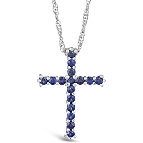 Sapphire (3/4 ct. t.w.) Cross Pendant Necklace in Sterling Silver