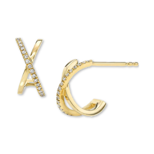Diamond X Huggie Hoop Earrings (1/20 ct. t.w.) in 14k Gold