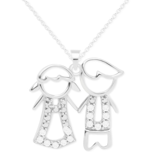 Diamond Girl & Boy 18" Pendant Necklace (1/10 ct. t.w.) in Sterling Silver