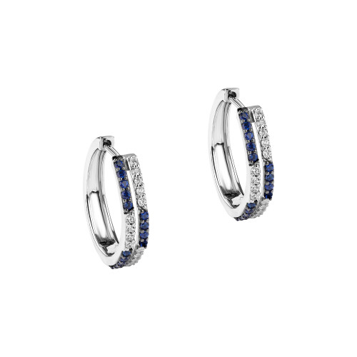R2 Series Diamonds and Blue Sapphire Hoop Earrings (1/4 ct. t.w.) in Sterling Silver
