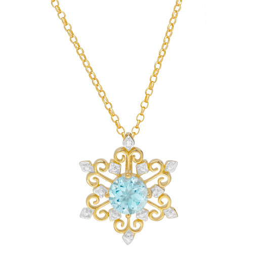 Blue Topaz Snowflake 18" Pendant Necklace (1 ct. t.w.) in Sterling Silver & 14k Gold-Plate