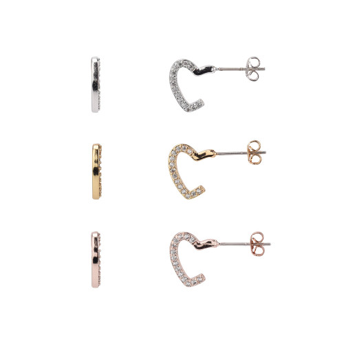 Pave Heart Hoop Trio Earring Set