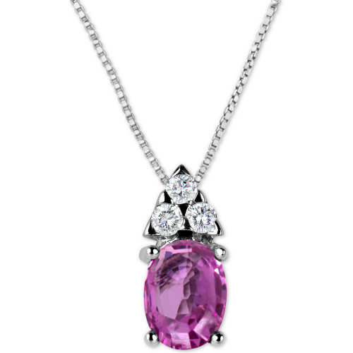 Pink Sapphire (1-1/10 ct. t.w.) & Diamond (1/8 ct. t.w.) 16" Pendant Necklace in 14k White Gold