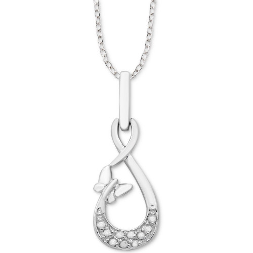 Diamond Butterfly Infinity 18" Pendant Necklace (1/10 ct. t.w.) in Sterling Silver