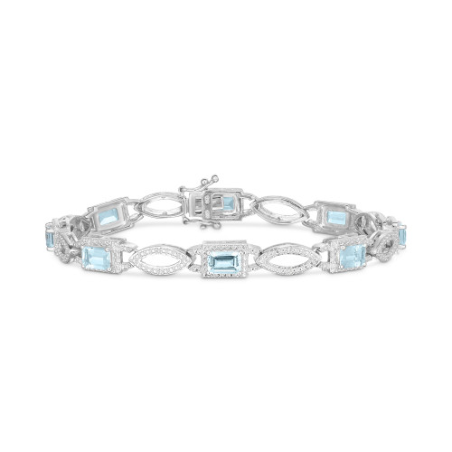 Aquamarine (3-1/3 ct. t.w.) & Diamond (1/20 ct. t.w.) Open Link Bracelet in Sterling Silver