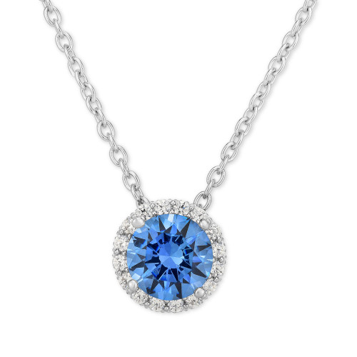 Blue Cubic Zirconia 18" Pendant Necklace in Sterling Silver