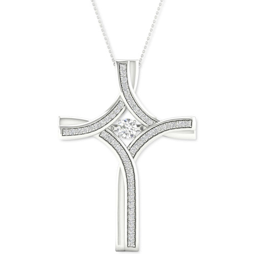 Twinkling Diamond Star Diamond Cross 18' Pendant Necklace (1/5 ct. t.w.) in 10k White Gold