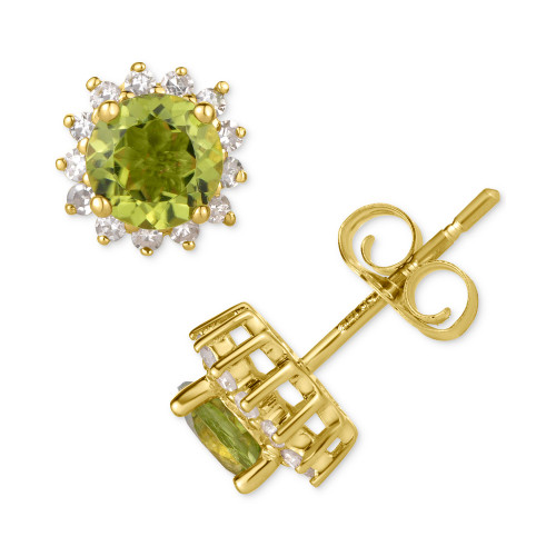 Peridot (1 ct. t.w.) & Diamond (1/5 ct. t.w.) Halo Stud Earrings in 14k Gold