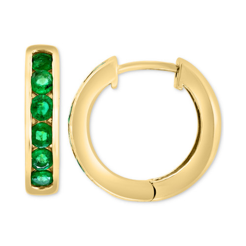 EFFY® Emerald Small Hoop Earrings (1-3/8 ct. t.w.) in 14k Gold, 0.7"