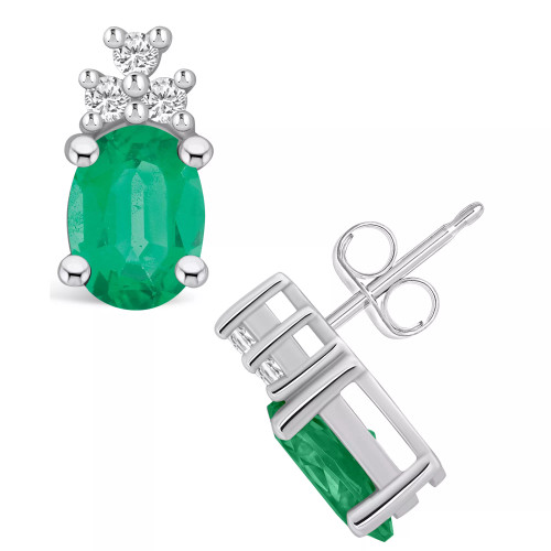 Emerald (2-3/8 Ct. t.w.) and Diamond (1/5 Ct. t.w.) Stud Earrings