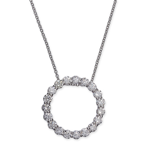 Certified Diamond Open Circle Pendant Necklace (1-1/2 ct. t.w.) in 14k White Gold, 16" + 2" extender