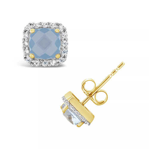 Created Ruby (1-1/3 ct. t.w.) and Created White Sapphire (1/5 ct. t.w.) Halo Stud Earrings in 10k Yellow Gold. Also Available in Created White Sapphire and Created Spinel Aquamarine
