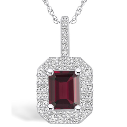 Garnet (2 Ct. T.W.) and Diamond (1/2 Ct. T.W.) Halo Pendant Necklace in 14K White Gold