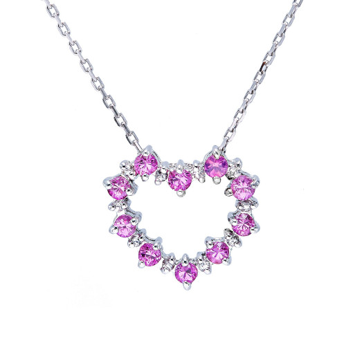 Women's Created Pink Sapphire (5/8 ct.t.w.) and Created White Sapphire (1/8 ct.t.w.) Heart Pendant Necklace in Sterling Silver