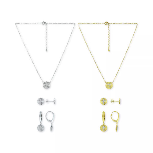 Cubic Zirconia Cross Disc Pendant Necklace, Stud, & Drop Earrings Jewelry Collection, Created for Macy's