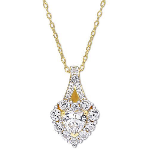 Lab-Created White Sapphire Heart Halo 18" Pendant Necklace (2-7/8 ct. t.w.) in Yellow-Plated Sterling Silver