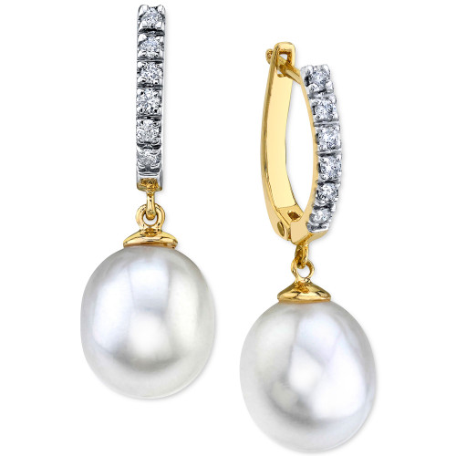 Cultured Freshwater Pearl (9mm) & Diamond (1/5 ct. t.w.) Earrings in 14k Gold