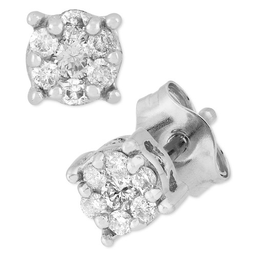 Diamond Cluster Stud Earrings (1/10 ct. t.w.) in 10k White Gold