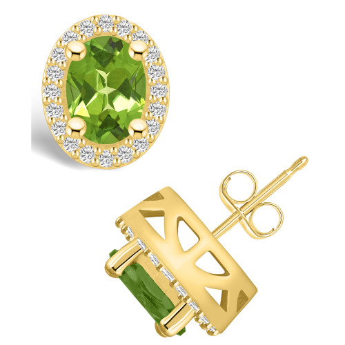 Peridot (2-3/4 ct. t.w.) and Diamond (3/8 ct. t.w.) Halo Stud Earrings in 14K Yellow Gold