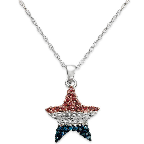 Diamond Flag Star Pendant Necklace in Sterling Silver (1/4 ct. t.w.)