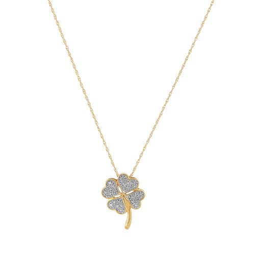 Diamond Accent Four Leaf Clover Pendant in 10K Yellow Gold