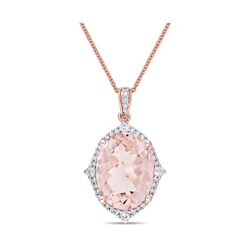 Morganite (9 3/4 ct. t.w.), White Sapphire (1/4 ct. t.w.) and Diamond (1/4 ct. t.w.) Vintage-Inspired Halo Necklace in 14k Rose Gold