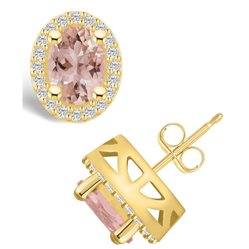 Morganite (2-1/3 ct. t.w.) and Diamond (3/8 ct. t.w.) Halo Stud Earrings in 14K Yellow Gold