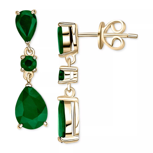 Emerald Pear Double Drop Earrings (1-5/8 ct. t.w.) in Gold-Plated Sterling Silver (Also in Ruby & Sapphire)