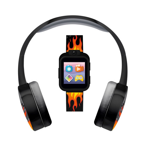 Kid's Flame Print Tpu Strap Smart Watch with Headphones Set 41mm