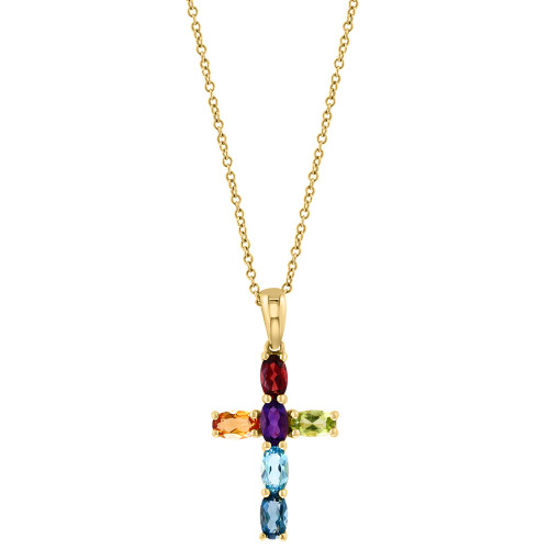 EFFY® Multi-Gemstone Cross 18" Pendant Necklace (1-5/8 ct. t.w.) in 14k Gold