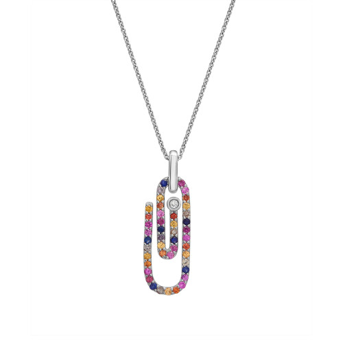 Citrine, Created Pink Sapphire, Amethyst, Created Blue Sapphire, Peridot and Created White Sapphire Clip Pendant Necklace in Sterling Silver