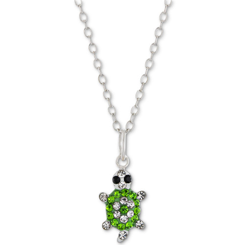 Crystal Pavé Turtle 18" Pendant Necklace in Sterling Silver, Created for Macy's