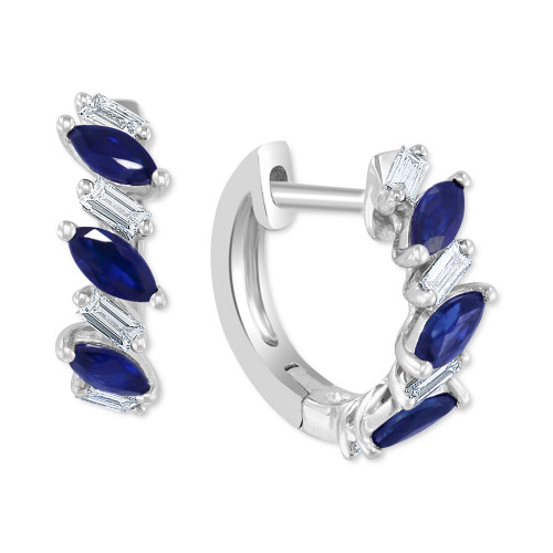 EFFY® Sapphire (1/2 ct. t.w.) & Diamond (1/6 ct. t.w.) Hoop Earrings in 14k White Gold