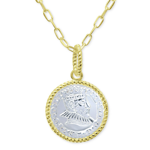 Two-Tone Coin Pendant Necklace in Sterling Silver & 18k Gold-Plate, 16" + 2" extender, Created for Macy's