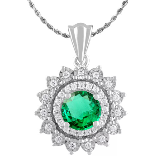 Sapphire (5/8 ct. t.w.) & Diamond (1/10 ct. t.w.) Halo 18" Pendant Necklace in 14k White Gold (Also in Emerald)