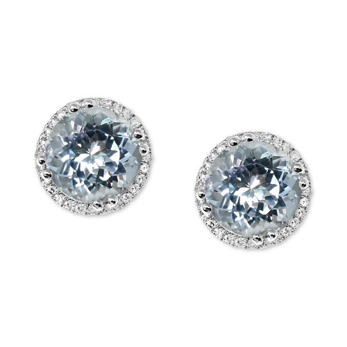 Aquamarine (3-1/3 ct. t.w.) & Diamond (1/6 ct. t.w.) Halo Stud Earrings in 14k White Gold