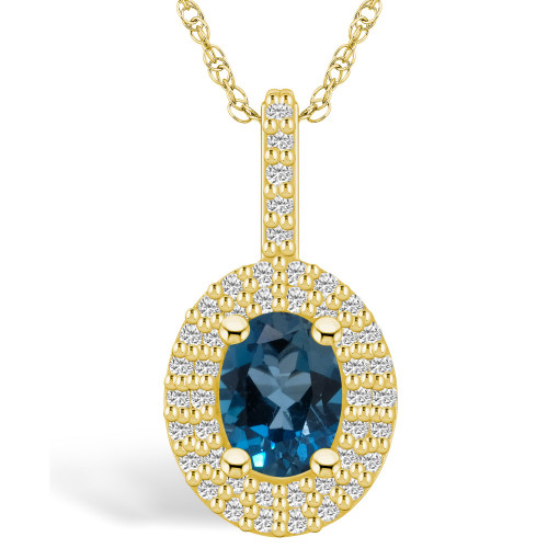 London Blue Topaz (1-5/8 Ct. T.W.) and Diamond (1/2 Ct. T.W.) Halo Pendant Necklace in 14K Yellow Gold