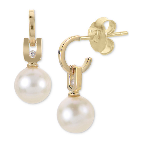 Cultured Freshwater Pearl (6mm) & Diamond Accent Drop Earrings in 10k Gold