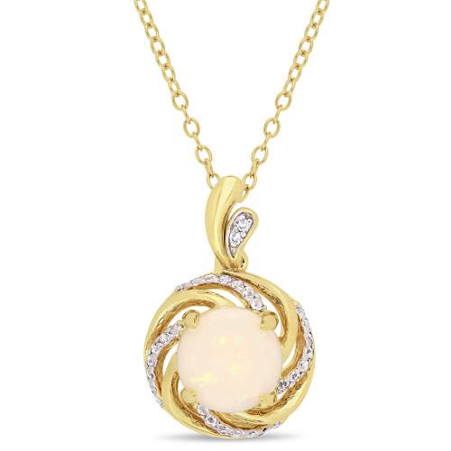 Opal (1-1/4 ct. t.w.), White Topaz (1/6 ct. t.w.) and Diamond-Accent Swirl Halo 18" Necklace in 18k Gold over Sterling Silver