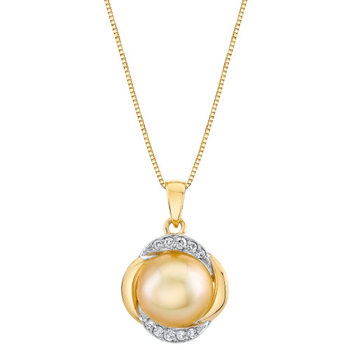 Cultured Golden South Sea Pearl (9mm) & Diamond (1/10 ct. t.w.) 18" Pendant Necklace in 10k Gold
