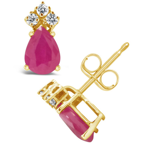 Ruby (1 ct. t.w.) and Diamond (1/8 ct. t.w.) Stud Earrings in 14k Yellow Gold