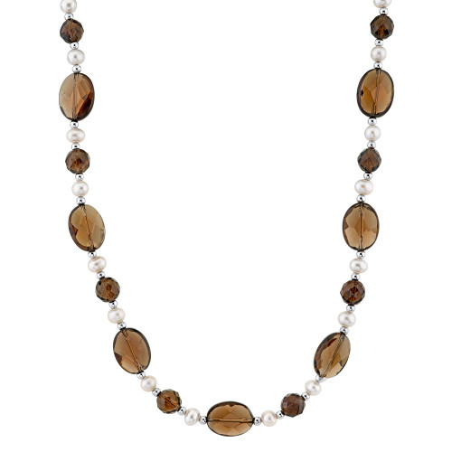 Cultured Freshwater Pearl (5mm) & Smoky Quartz (61-3/8 ct. t.w.) 18" Collar Necklace in Sterling Silver
