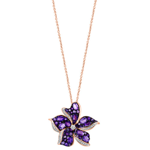 EFFY® Amethyst (2-1/3 ct. t.w.) & Diamond (1/6 ct. t.w.) Flower 18" Pendant Necklace in 14k Rose Gold