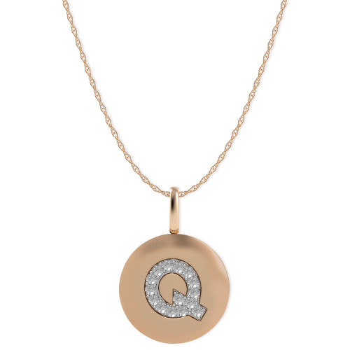 14k Rose Gold Necklace, Diamond Accent Letter Q Disk Pendant