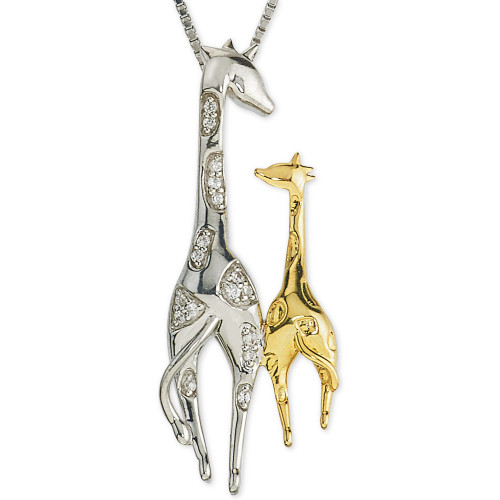 Diamond Giraffe Mother & Child 18" Pendant Necklace (1/10 ct. t.w.) in Sterling Silver & 10k Gold