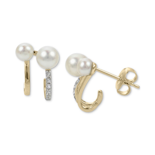 Cultured Freshwater Pearl (3-1/2  5mm) & Lab-Created White Sapphire (1/10 ct. t.w.) Curved Stud Earrings in 14k Gold-Plated Sterling Silver