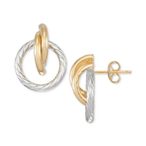 Rope Textured Circle Doorknocker Drop Earrings in 14k Two-Tone Gold