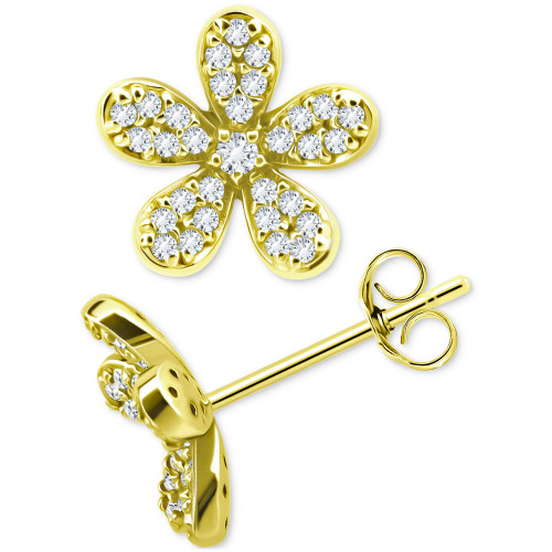 Cubic Zirconia Flower Stud Earrings in 14k Gold-Plated Sterling Silver, Created for Macy's